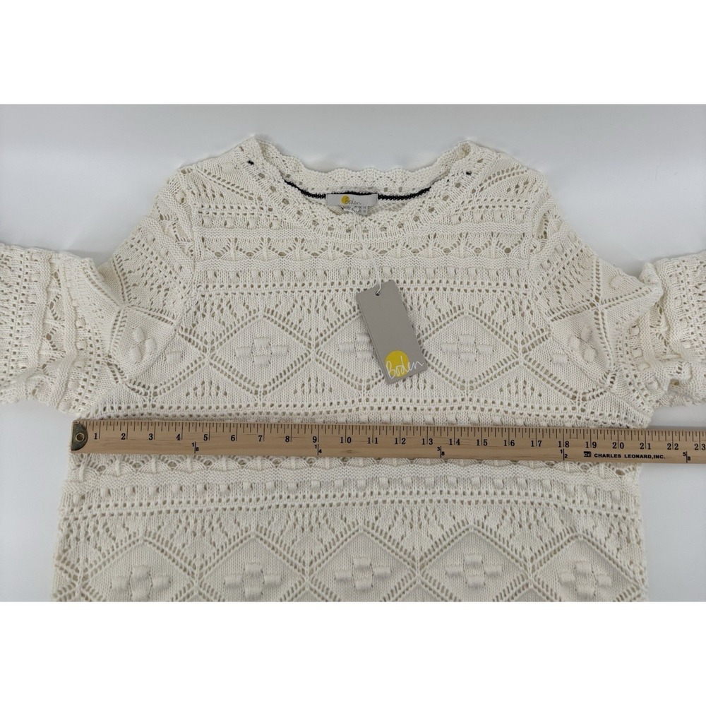 NWT Boden Crochet Pullover Sweater Sz 10 Open Knit 3/4 Sleeve Boho Coastal - Picture 6 of 7